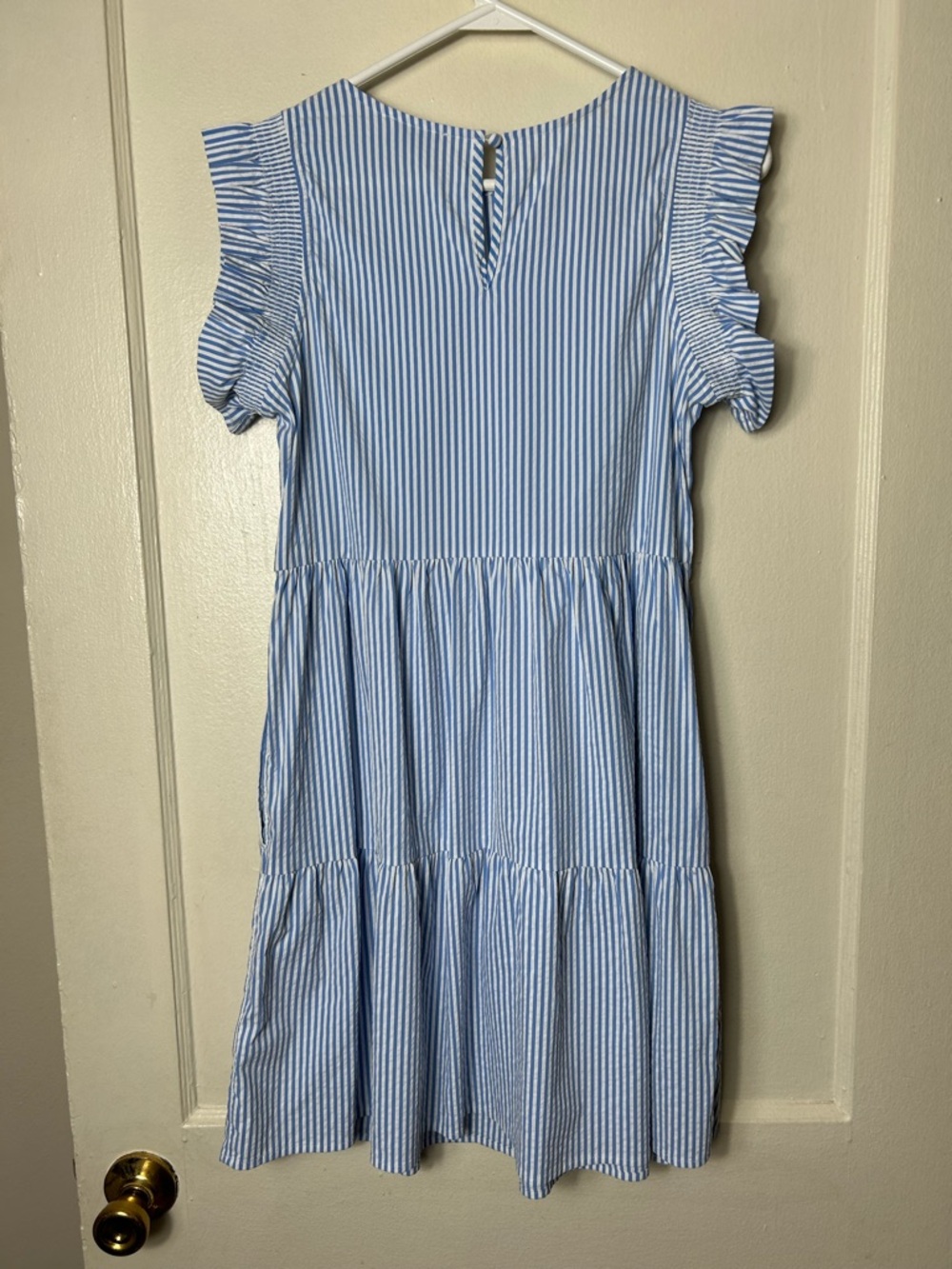 Vineyard Vines performance harbor ruffle dress blue seersucker womens XS - Picture 8 of 10